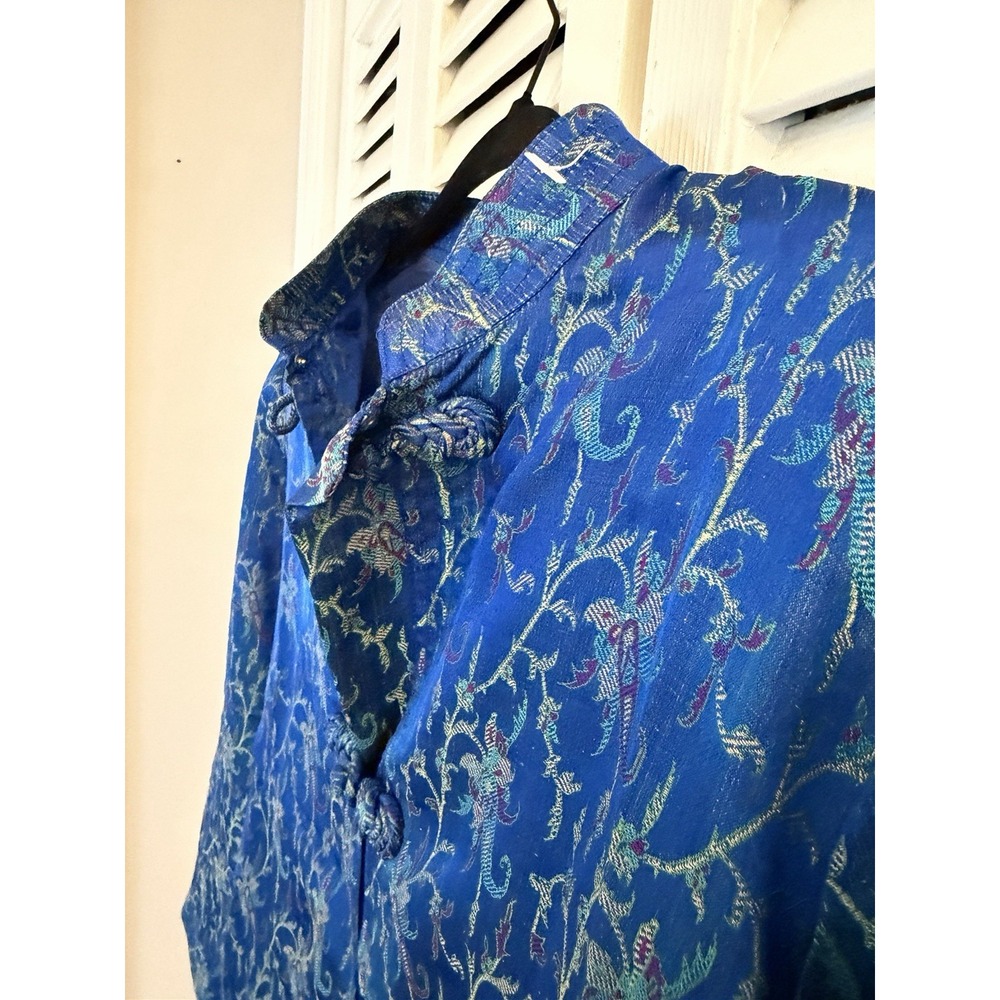 Vintage Burlingtons Taj Mahal India Pure Silk Kimono Robe Tunic Blue Embroidered